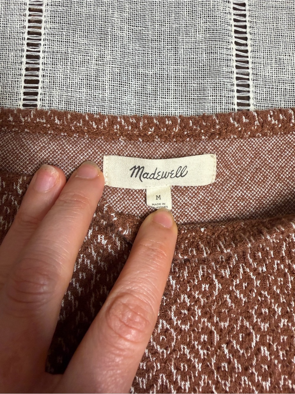 Madewell Jacquard Puff-Sleeve Crop Top in Dark Merlot sz Medium Knit Square-Neck - Picture 8 of 12